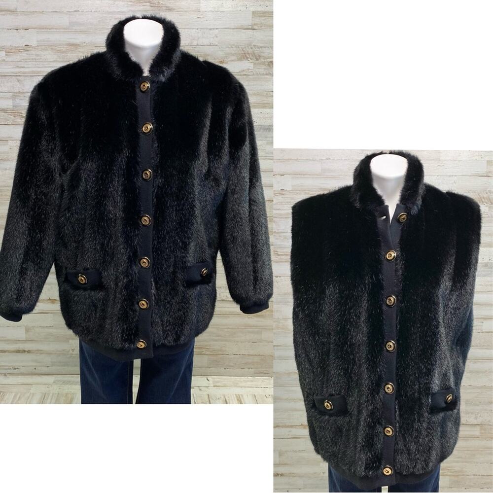St. John Collection by Marie Gray Faux Fur Jacket Vest Womens Size XS Black